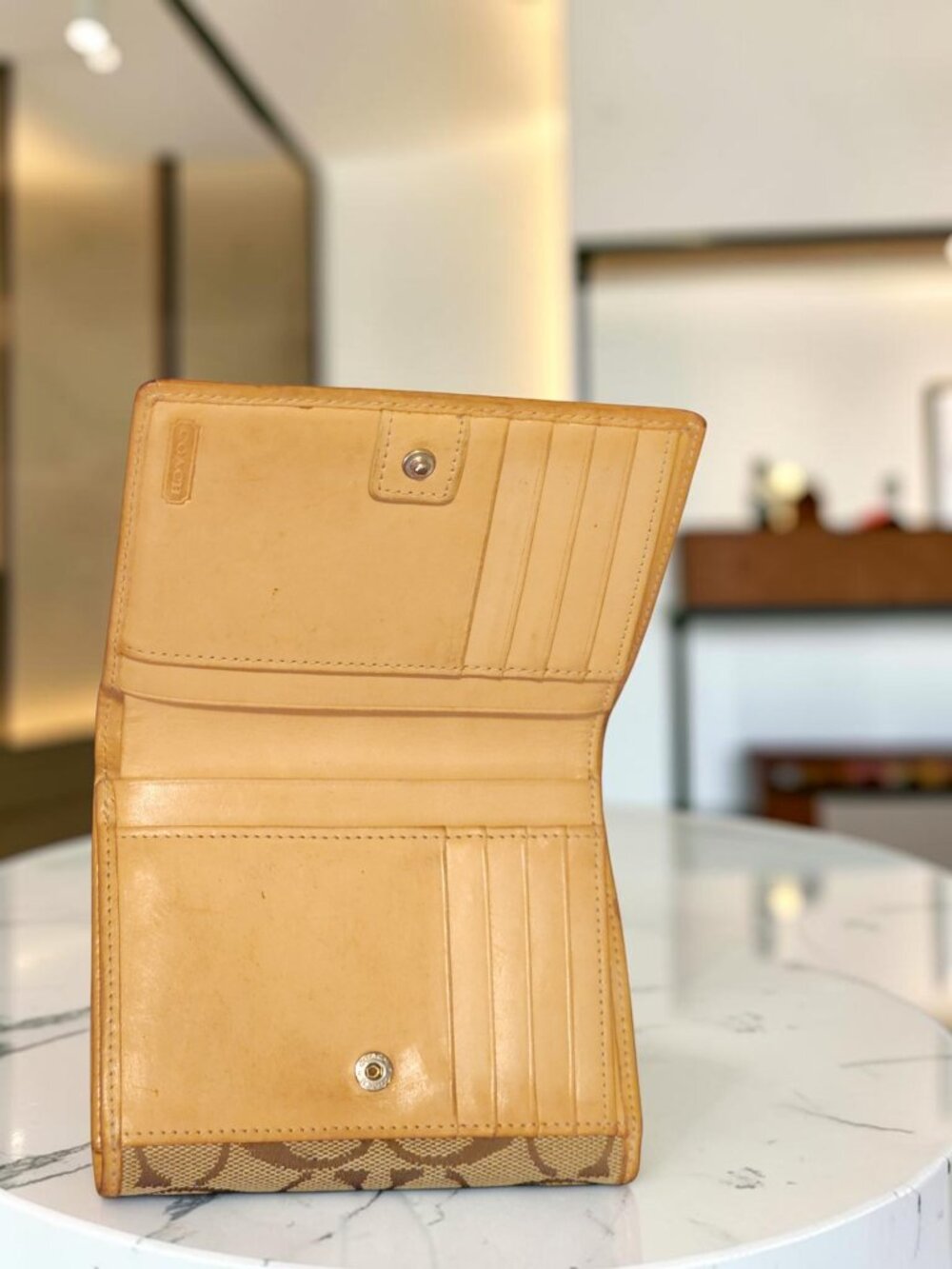 Coach Signature Canvas & Leather Wallet โ Tan/Brown - Picture 4 of 10